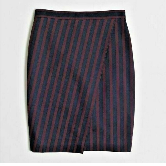 J. Crew Maroon Navy Stripe The Pencil Wrap Skirt - Picture 1 of 8